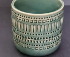 Green Japanese Ceramic Plant Pot, Planter, Boho Geometric Design, 8cm