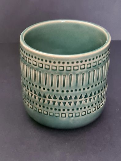 Green Japanese Ceramic Plant Pot, Planter, Boho Geometric Design, 8cm