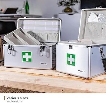 First Aid Box, Medical Box, Carrying Handle, Carry Strap, Aluminium, 40 x 22,5 x 20,5 cm