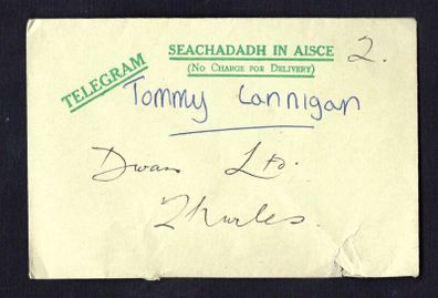 1966 Ireland Thurlas Telegram (Durlas Eile) handstamp on reverse Telegram Envelope (Cancel 29th April 1966)