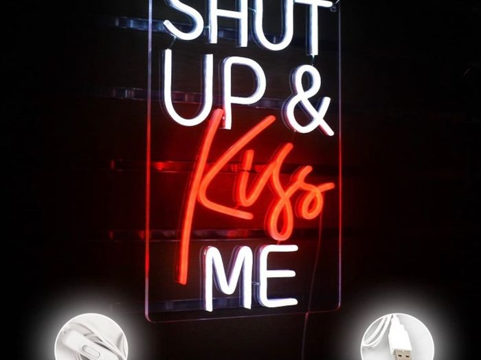 Shut UP and Kiss Me Neon Sign White Red LED Neon Light USB Powered Letter Neon Sign Decorative Words Wall Neon Sign for Bedroom Bar Party Valentine's Day (FREE POSTAGE)
