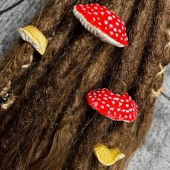 Pair of Fantasy Handcrafted Polymer Clay Mushroom Dread Beads Cute Forest Dread Beads Amanita Muscaria Cosplay