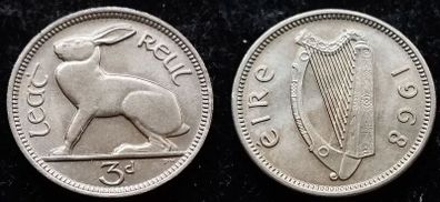 [#849] - Ireland 1968 | 3 Pence | Irish 3d | Hare | KM.12a | MS