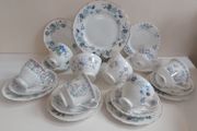 Beautiful Vintage Mix and Match Bone China 21 Piece Teaset in Shades of Pale Blue Florals