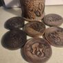 Hand Carved Wooden African Animal Coaster Set, Set of 6 Coasters and Container, Kitchen Dining Ware Image 2