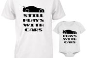 Funny Cute Daddy and Baby Matching T-Shirt and Bodysuit Set - Plays with Cars
