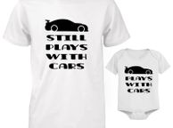 main image for ad Funny Cute Daddy and Baby Matching T-Shirt and Bodysuit Set - Plays with Cars