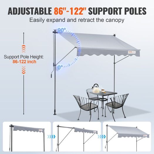 Balcony awning 3x1.2m folding arm awning height adjustable from 2.2 to 3.1m clam