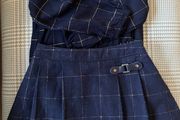 Tesco F+F girls navy &amp; gold metallic check kilt &amp; matching top Age 3-4 EUC