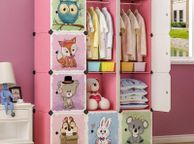main image for ad Cartoon Clothes Closet Wardrobe DIY Modular Storage Organizer, Sturdy and Safe for Children, 8 Cubes &amp; 2 Hanging Sections, Pink, 110 x 47 x 147 cm