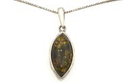 Vintage 925 Sterling Silver &amp; Natural Dark Green Amber Necklace