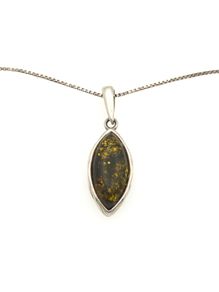 Vintage 925 Sterling Silver & Natural Dark Green Amber Necklace