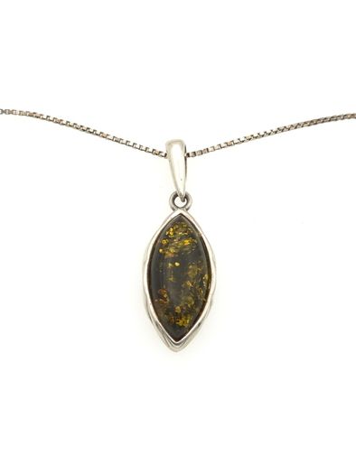 Vintage 925 Sterling Silver & Natural Dark Green Amber Necklace