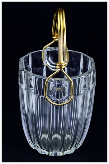 Mid Century Modern Bohemian 1960s August Walther Crystal Ice Bucket, Gold Handle
