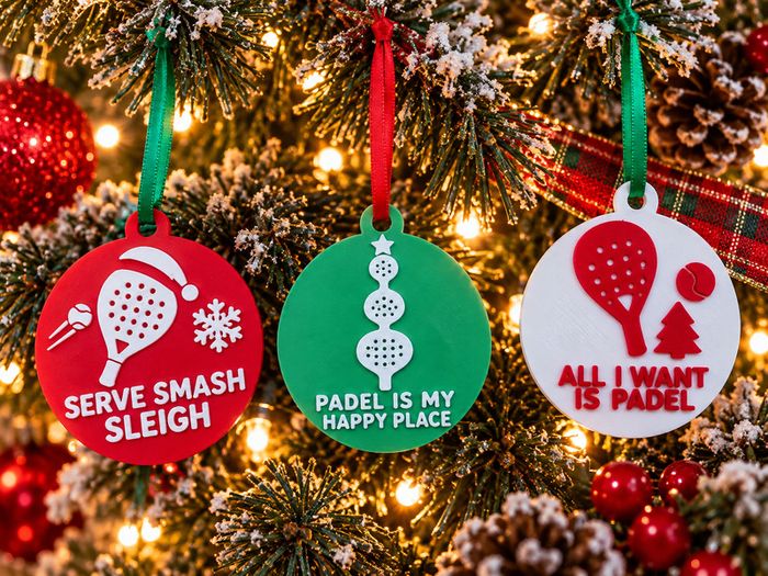 Set of 3 Padel Christmas Ornaments, Xmas Padel Lover Gift, 3D Printed Decoration