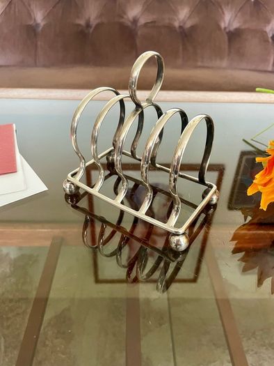 Antique Art Deco Silver Plated Toast Rack Made in England 4 Slice Rack Letter Rack Organiser Ball Feet