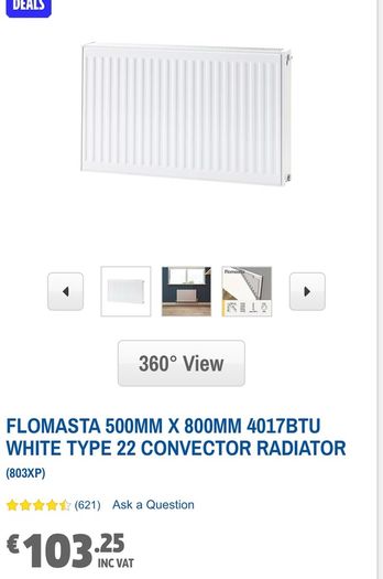 Flomasta 500mm X 800mm 4017btu White Type 22 Convector Radiator