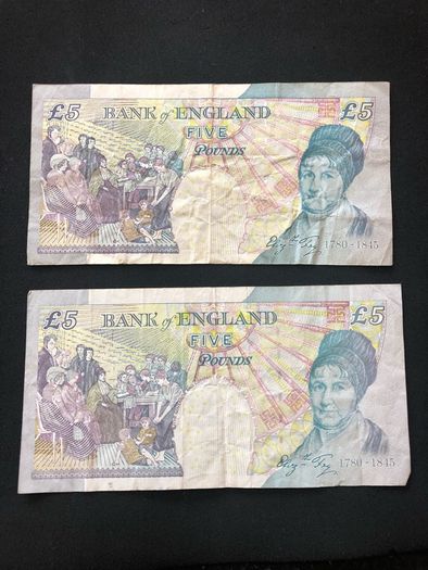 Five pounds banknotes from England x2
