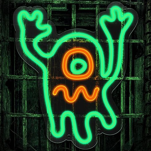 Dimmable Ghost Neon Sign, Haunted House Ghost Neon Light Acrylic Plate Powered by USB with Switch, 28x24cm LED Green Wall Light for Kid Bedroom Children Living Room Bar Party Decoration (FREE POSTAGE)