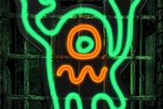 Dimmable Ghost Neon Sign, Haunted House Ghost Neon Light Acrylic Plate Powered by USB with Switch, 28x24cm LED Green Wall Light for Kid Bedroom Children Living Room Bar Party Decoration (FREE POSTAGE)