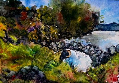 sheep hidden from the storm watercolour