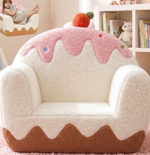 Kids Chair & Toddler Chair for Ages 3-6, Large Kids Sofa & Toddler Sofa, Sweet Ice-Cream Sherpa Armchair for Girls, Comfy Foam Reading Chair for Playroom