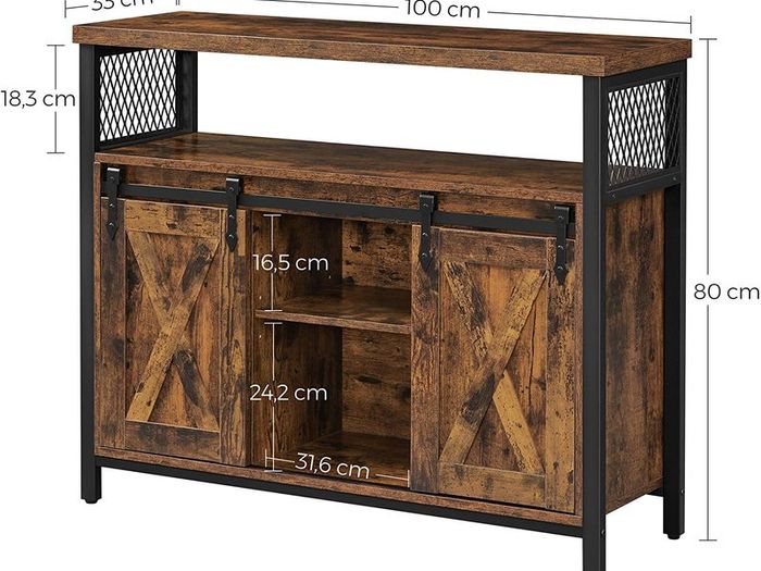 _Sideboard, Kitchen Cabinet, Storage Cabinet with 2 Sliding Doors, Adjustable Shelf, Industrial, for Living Room, Vintage Brown/Black