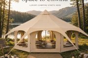 5m Canvas Bell Tent Luxury Glamping Tent with Stove Jack, 8 Mesh Windows &amp; Year-Round Camping Shelter