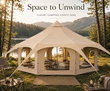 5m Canvas Bell Tent Luxury Glamping Tent with Stove Jack, 8 Mesh Windows & Year-Round Camping Shelter