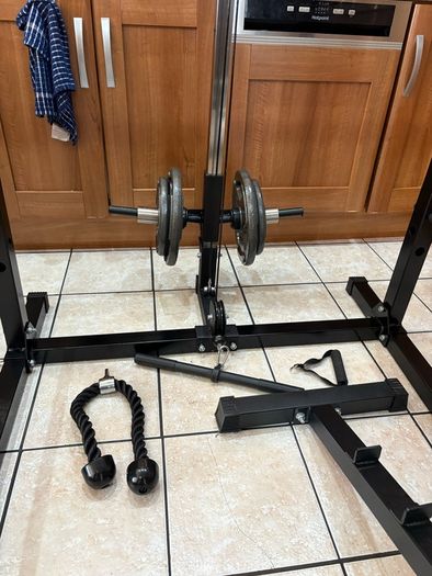 Beautiful Olympic Power Rack + Full Size Integrated Cable System, Olympic Weight, Dumbbells, Bench +