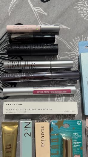 Lumene and hair brush lash & brow serum and mascaras from milk makeup, Laura mercier, KvD, beauty pie, Plouise, wander beauty? Milani, milliefee, 2aN