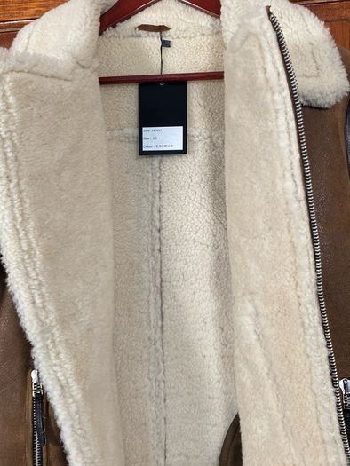 NEW Unisex Merino Wool Brown Retro REAL SHEEPSKIN Shearling Biker Leather Jacket Size S