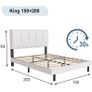 King Bed Frame, White, Upholstered Wooden Slat Bed Frame with Headboard, Easy Assembly, Underbed Storage, No Box Spring Needed 150x200 Image 10