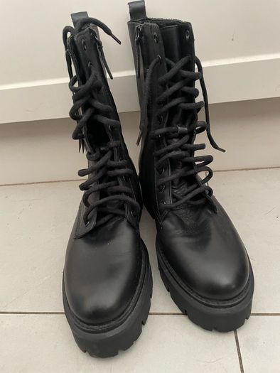 Women's high ankle boots Massimo Dutti Boots Chunky platform sole black leather size 5 Brand new