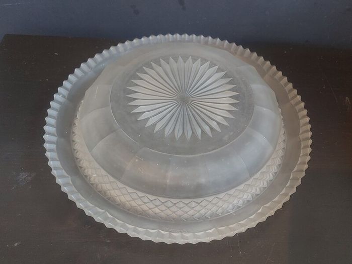 Beautiful Vintage Pressed Glass Cake Stand or Fruit Bowl in Frosted Un-Coloured Glass