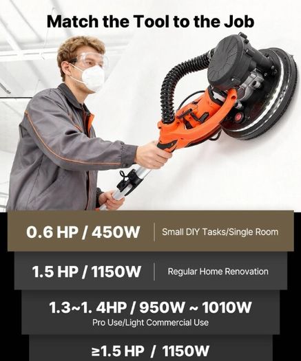 1150W Electric Drywall Sander with Dust Collection, LED Light & Extendable Handle