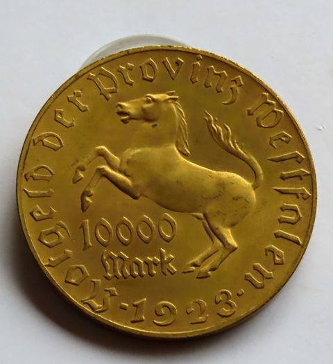 1923 10,000 Mark Emergency money Germany Scarce Gold Gilt