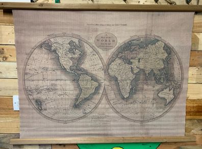 Vintage canvas map of the world