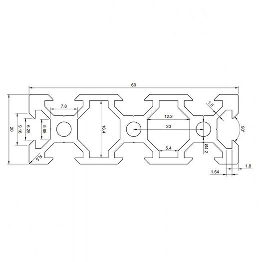 V slot 2060 Linear Rail Silver Aluminium Extrusion