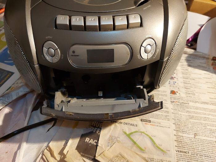 Logik CD Stereo With Cassette, Model LCCSTR10, in good condition, Radio and CD work fine, Tape play button not staying engaged, Forward and rewind work