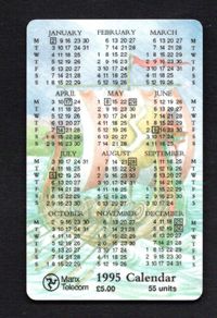 1994 Isle of Man UK5/ 55 units 1995 Calendar - Manx National Holidays (Siemens - S30 (Module 34)) Phone Card