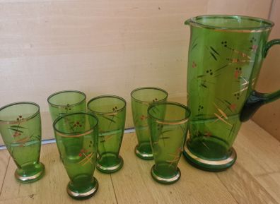 Vintage 1950s Mid Century Modern Atomic Glass Lemonade Set