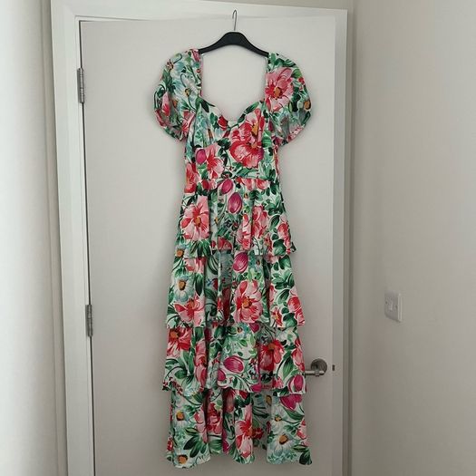 Savida Floral Tiered Maxi Dress With Puff Sleeves - EUR 38 / Small (S)