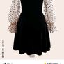 SHEIN MOD Colorblock Heart Print Tie Neck Flounce Sleeve Velvet Dress Image 3