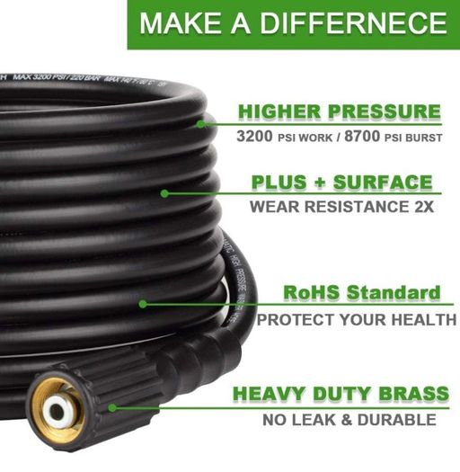 8M Pressure Washer Hose 1/4", 220 Bar/3200 PSI Kink Resistant High Power Washer Hose Replacement with M22 14mm Female Thread (FREE POSTAGE)