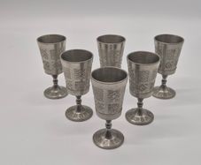 Set of 6 Vintage Mullingar Pewter Celtic Goblets