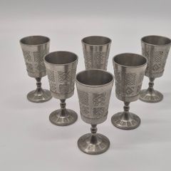 Set of 6 Vintage Mullingar Pewter Celtic Goblets