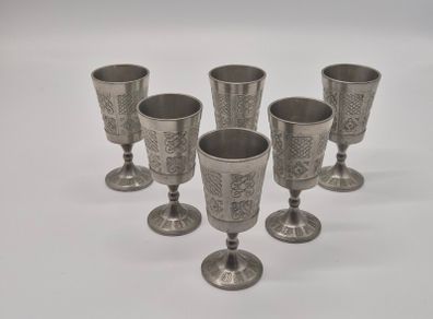 Set of 6 Vintage Mullingar Pewter Celtic Goblets