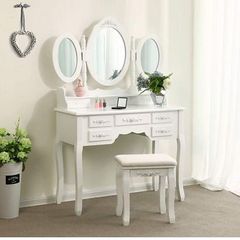 Dressing Table Set with 3 mirrors with stool, 7 drawers with 2 Dividers Make-up Dresse