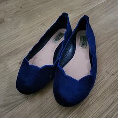 blue velvet flat shoes